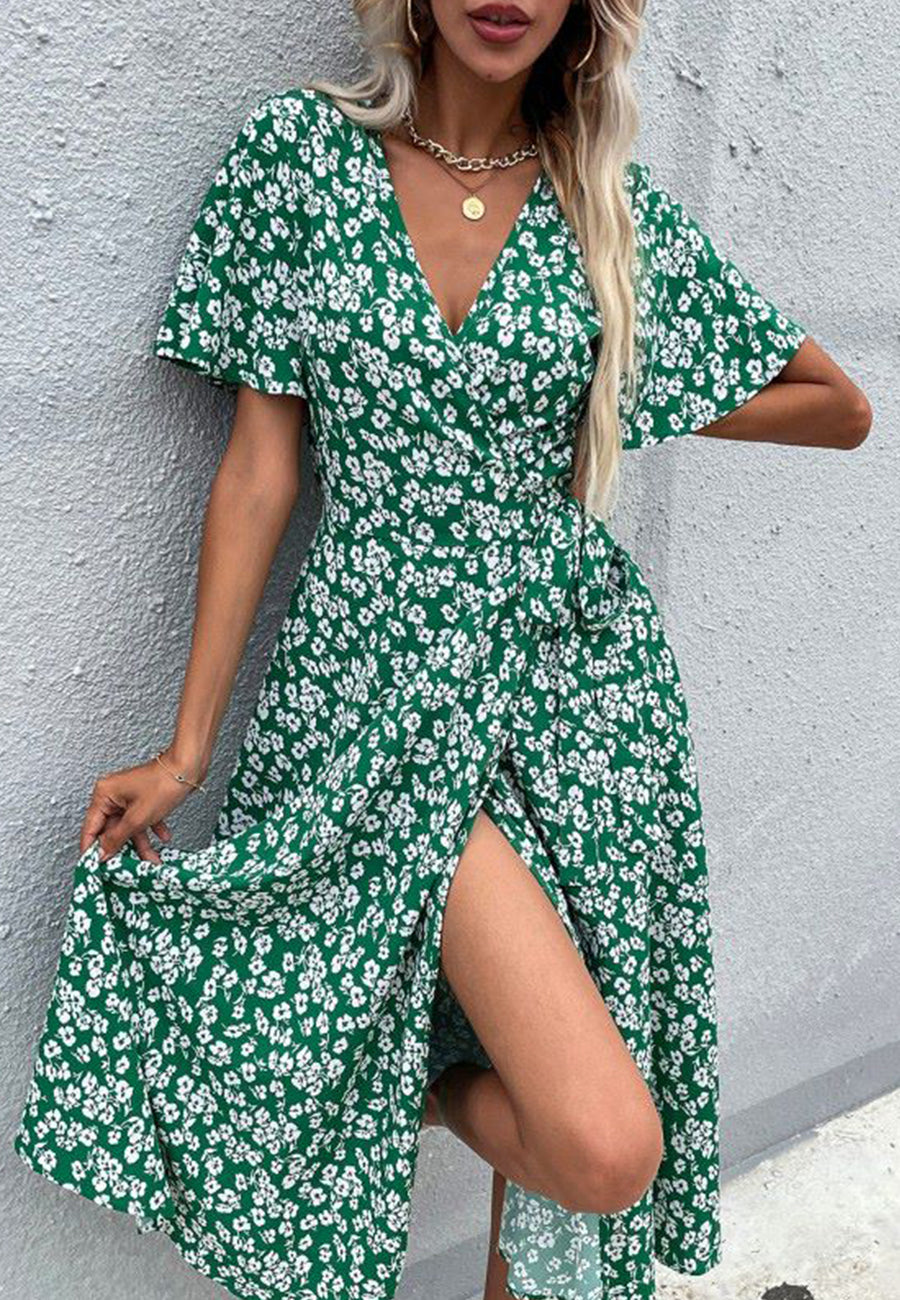 Printed Wrap-Style Dress