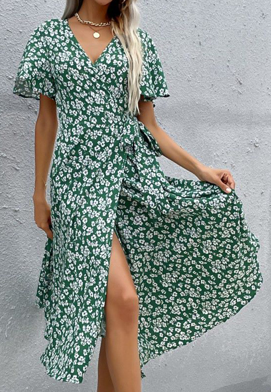 Printed Wrap-Style Dress