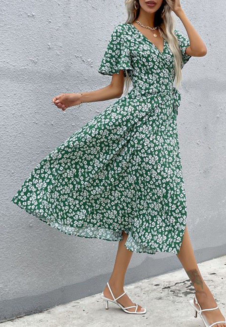 Printed Wrap-Style Dress