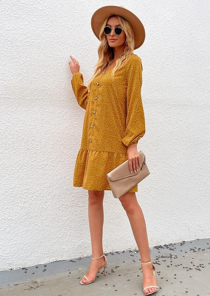 Polka-Dot Dress with Button Details