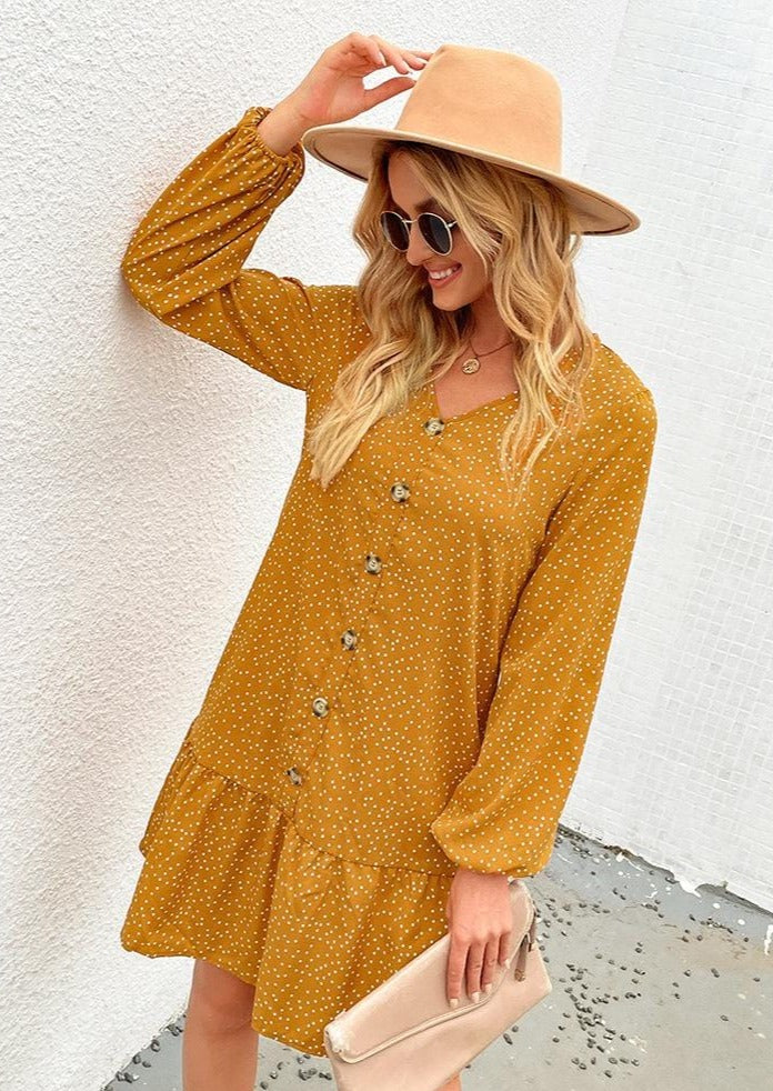 Polka-Dot Dress with Button Details