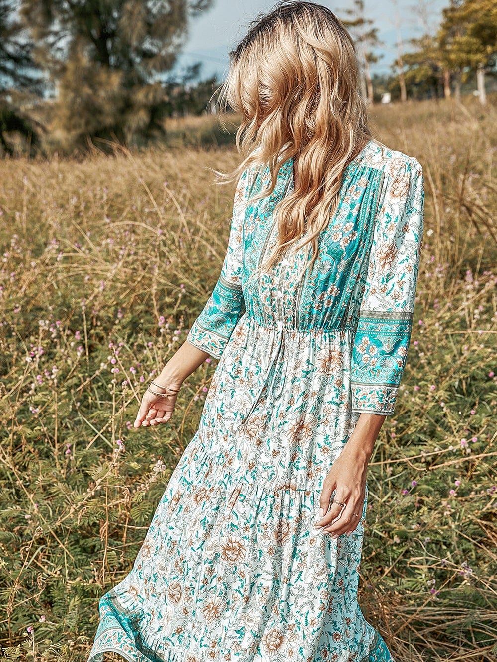 Boho Dress with a V-Neck