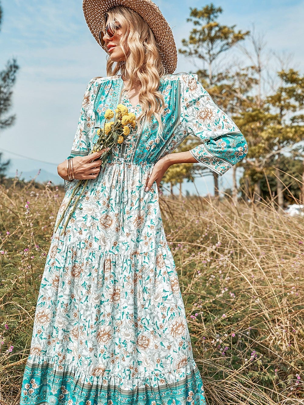 Boho Dress with a V-Neck