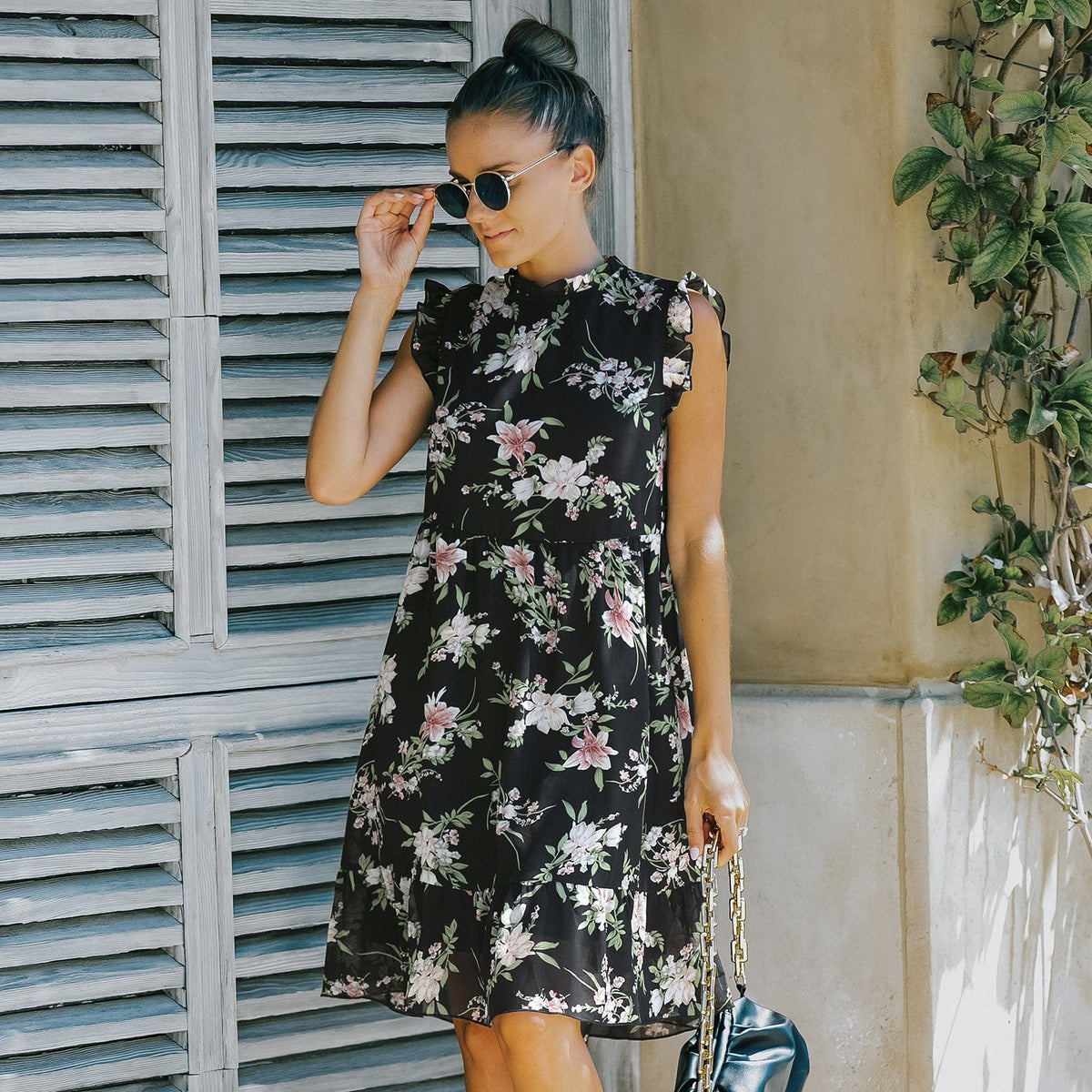 Floral Ruffled Retro Dress