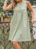Empire-Waist Dress with Button Details