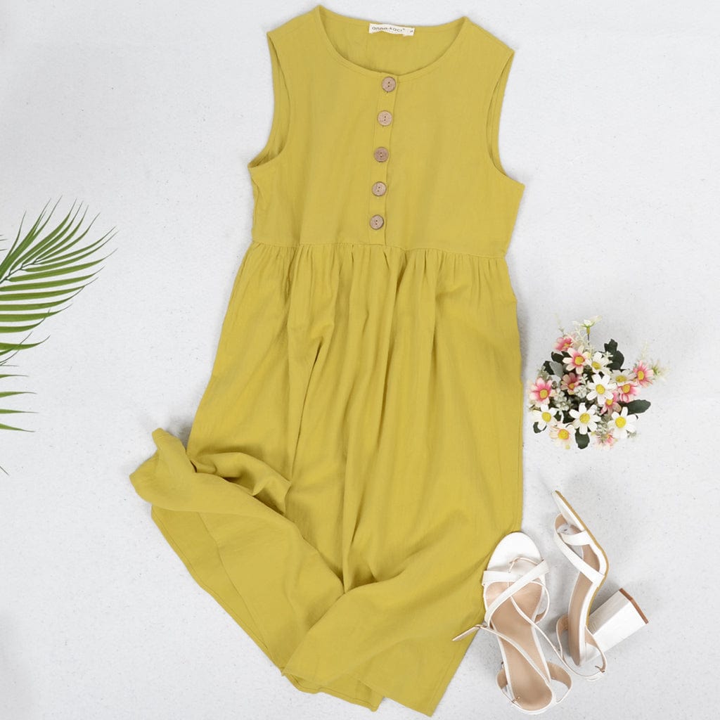 Empire-Waist Dress with Button Details