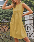 Empire-Waist Dress with Button Details