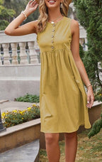 Empire-Waist Dress with Button Details