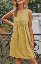 Empire-Waist Dress with Button Details