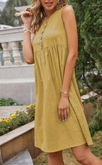 Empire-Waist Dress with Button Details