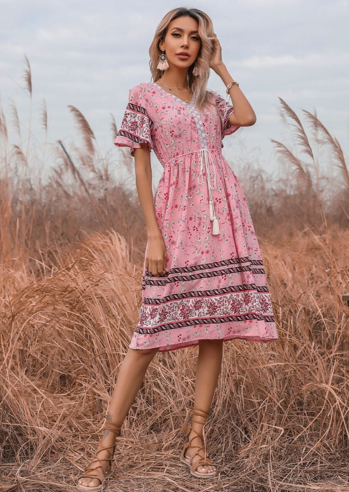 Boho Dress with a Waist Tie