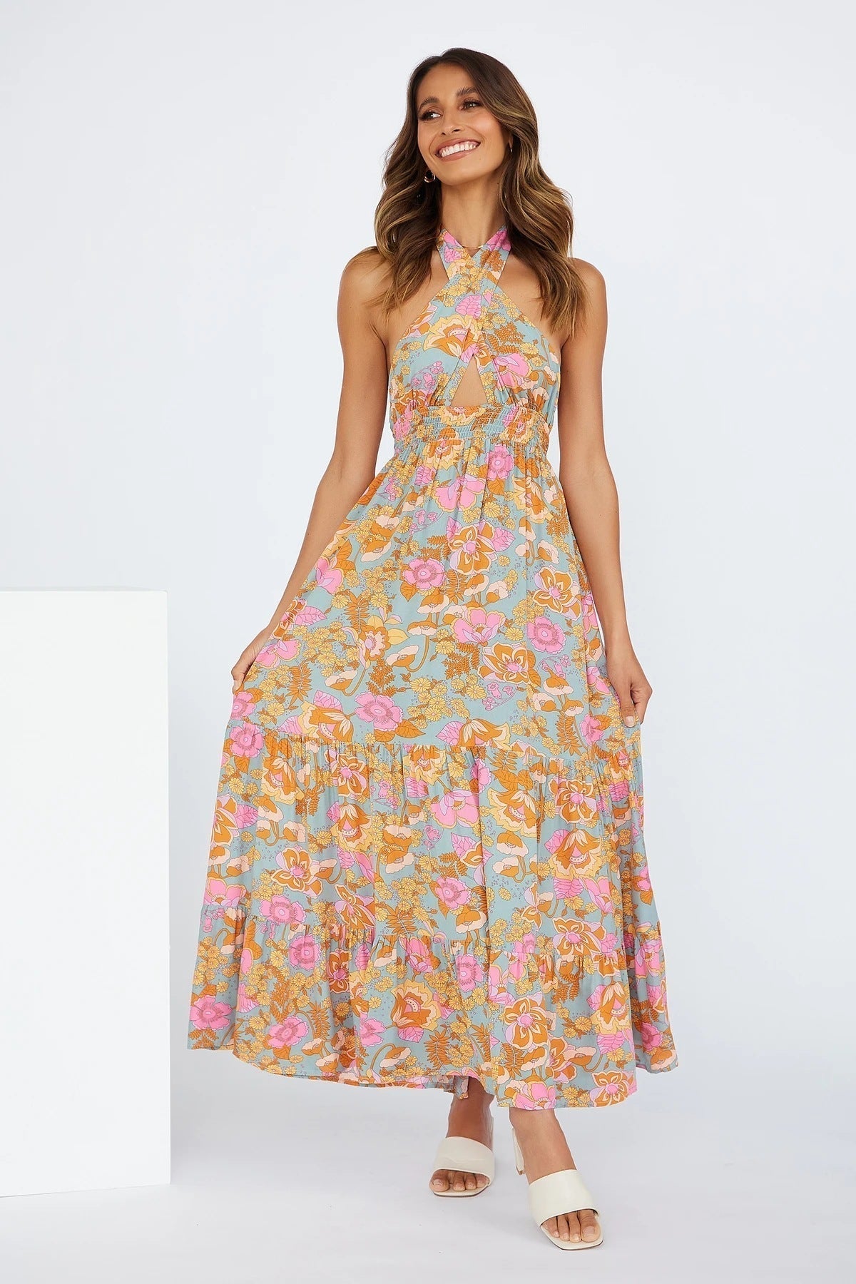 Floral Halterneck Maxi Dress