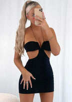 Bandeau Cutout Mini Dress with a Halter Neck
