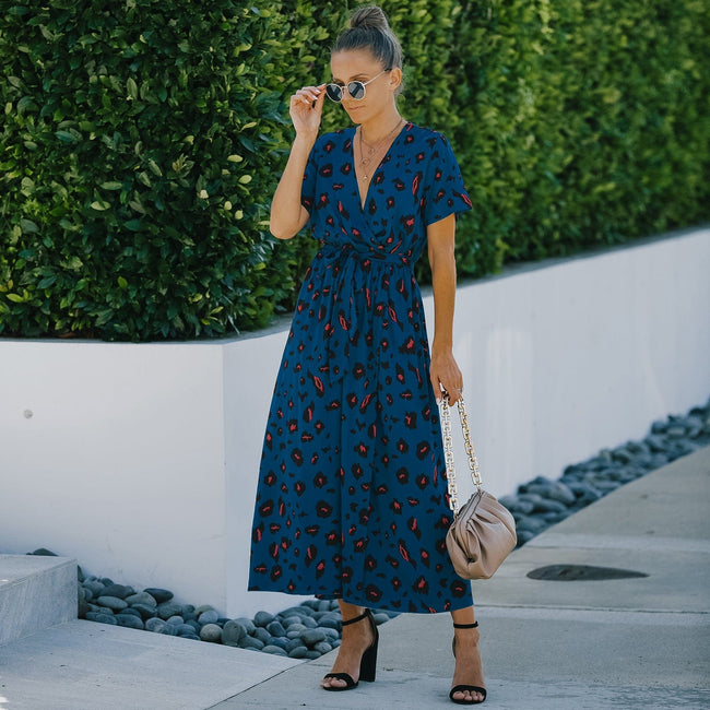 Animal-Print Contrast-Detail Dress with a Waist Tie Main image