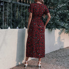Animal-Print Contrast-Detail Dress with a Waist Tie