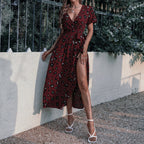 Animal-Print Contrast-Detail Dress with a Waist Tie