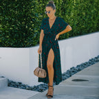 Animal-Print Contrast-Detail Dress with a Waist Tie