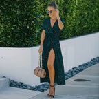 Animal-Print Contrast-Detail Dress with a Waist Tie