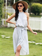 Asymmetric Tie-Waist Dress with a Halter Neck