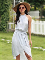 Asymmetric Tie-Waist Dress with a Halter Neck