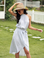 Asymmetric Tie-Waist Dress with a Halter Neck