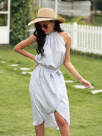 Asymmetric Tie-Waist Dress with a Halter Neck