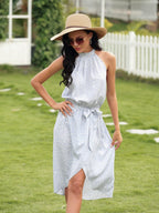 Asymmetric Tie-Waist Dress with a Halter Neck