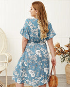 Fringed Drawstring Dress with a V-Neck