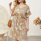 Fringed Drawstring Dress with a V-Neck