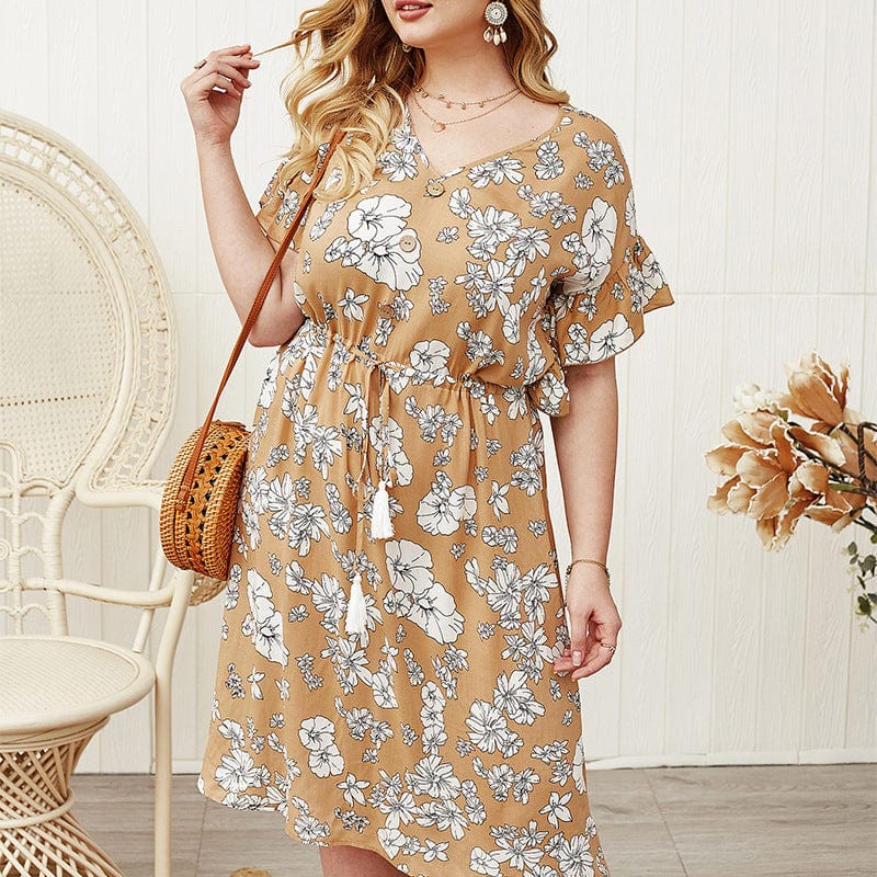 Fringed Drawstring Dress with a V-Neck