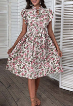 Floral Pleated Dress with Ruffle Details