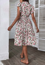 Floral Pleated Dress with Ruffle Details