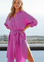 Button-Detail Slit-Detail Dress with a Button Front