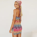 Ombré Crochet Mini Dress with a Halter Neck