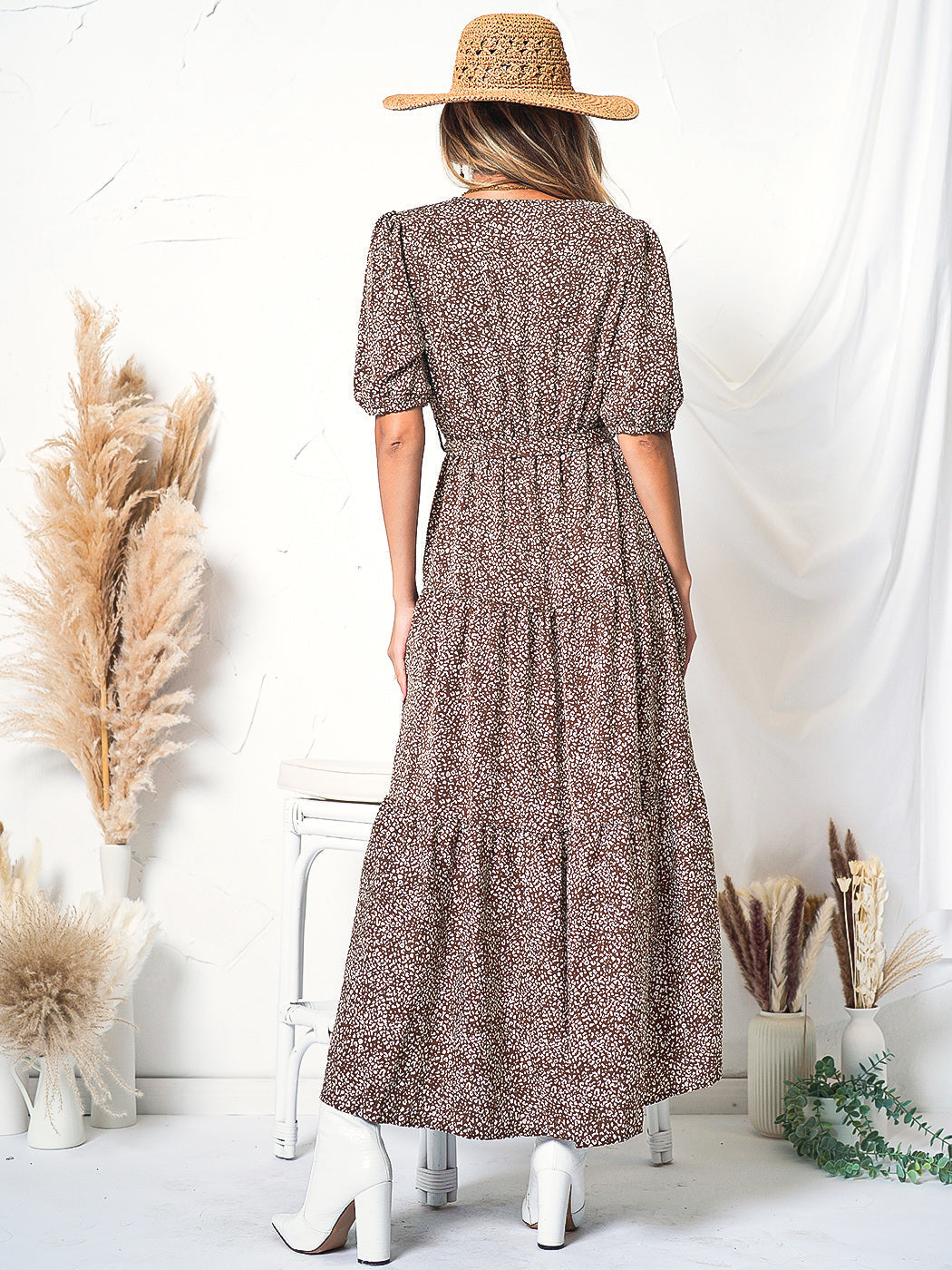 Puff-Sleeve Wrap-Style Dress