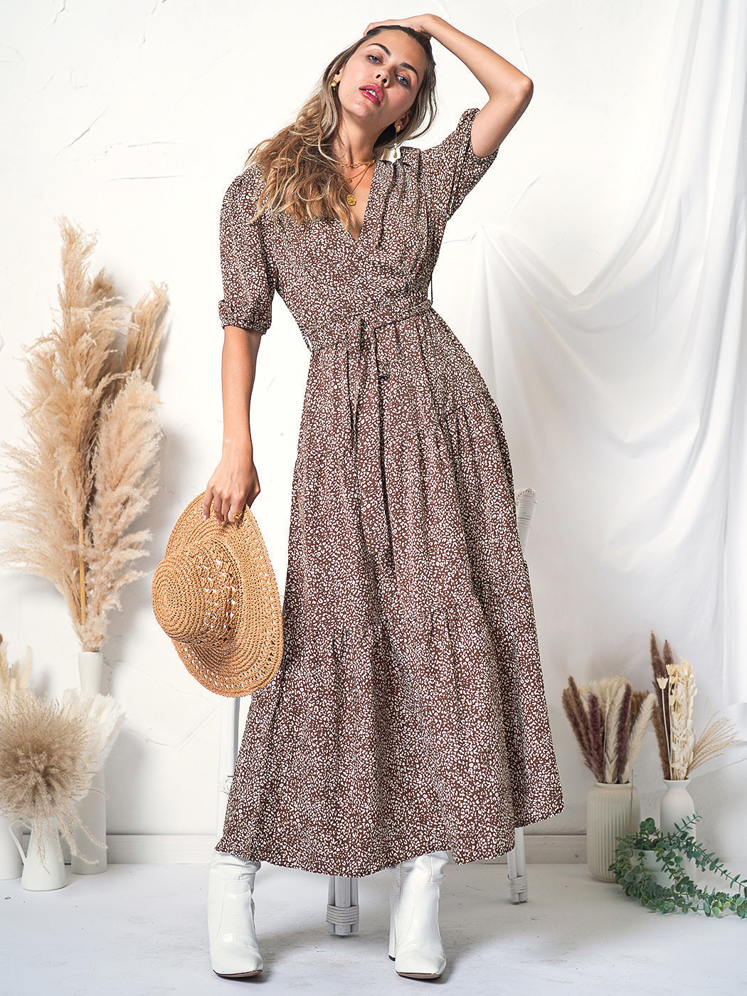 Puff-Sleeve Wrap-Style Dress