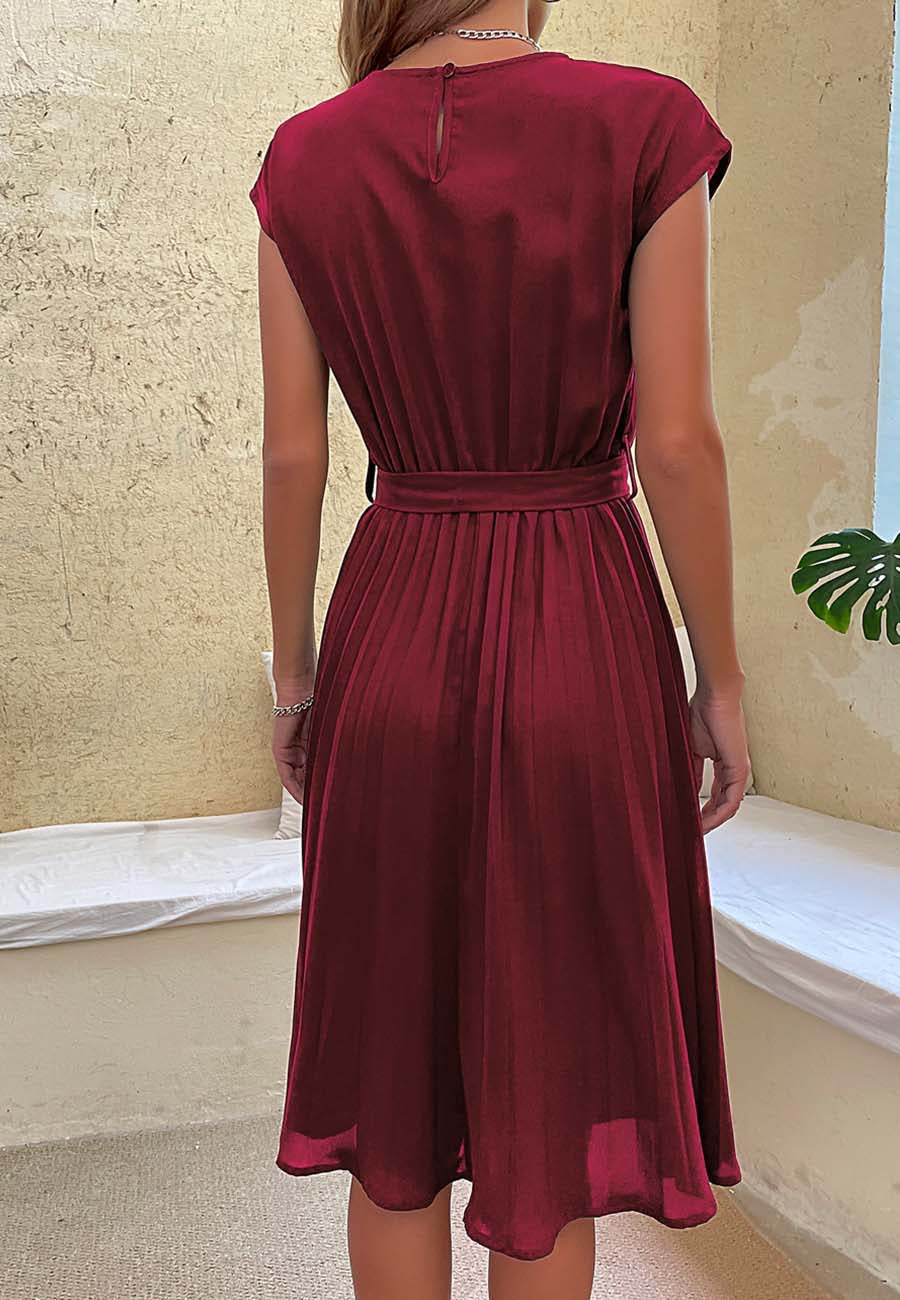 Tie-Waist Dress with Pleat Details