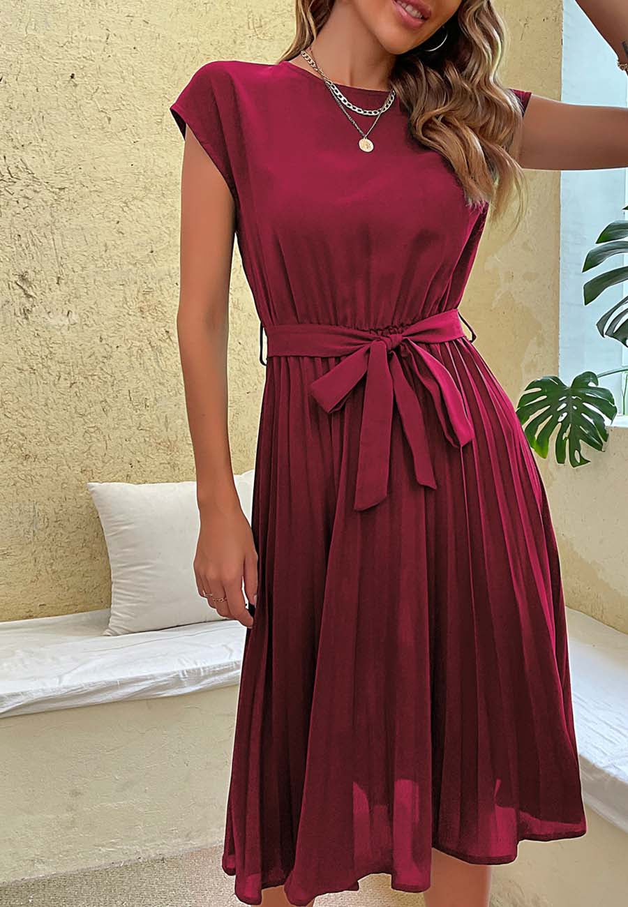 Tie-Waist Dress with Pleat Details