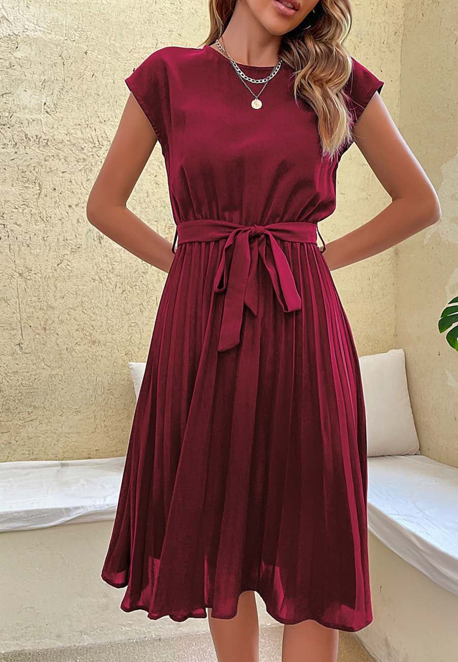 Tie-Waist Dress with Pleat Details