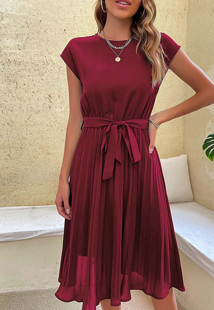 Tie-Waist Dress with Pleat Details