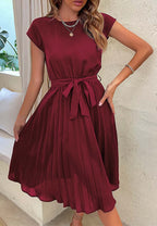 Tie-Waist Dress with Pleat Details