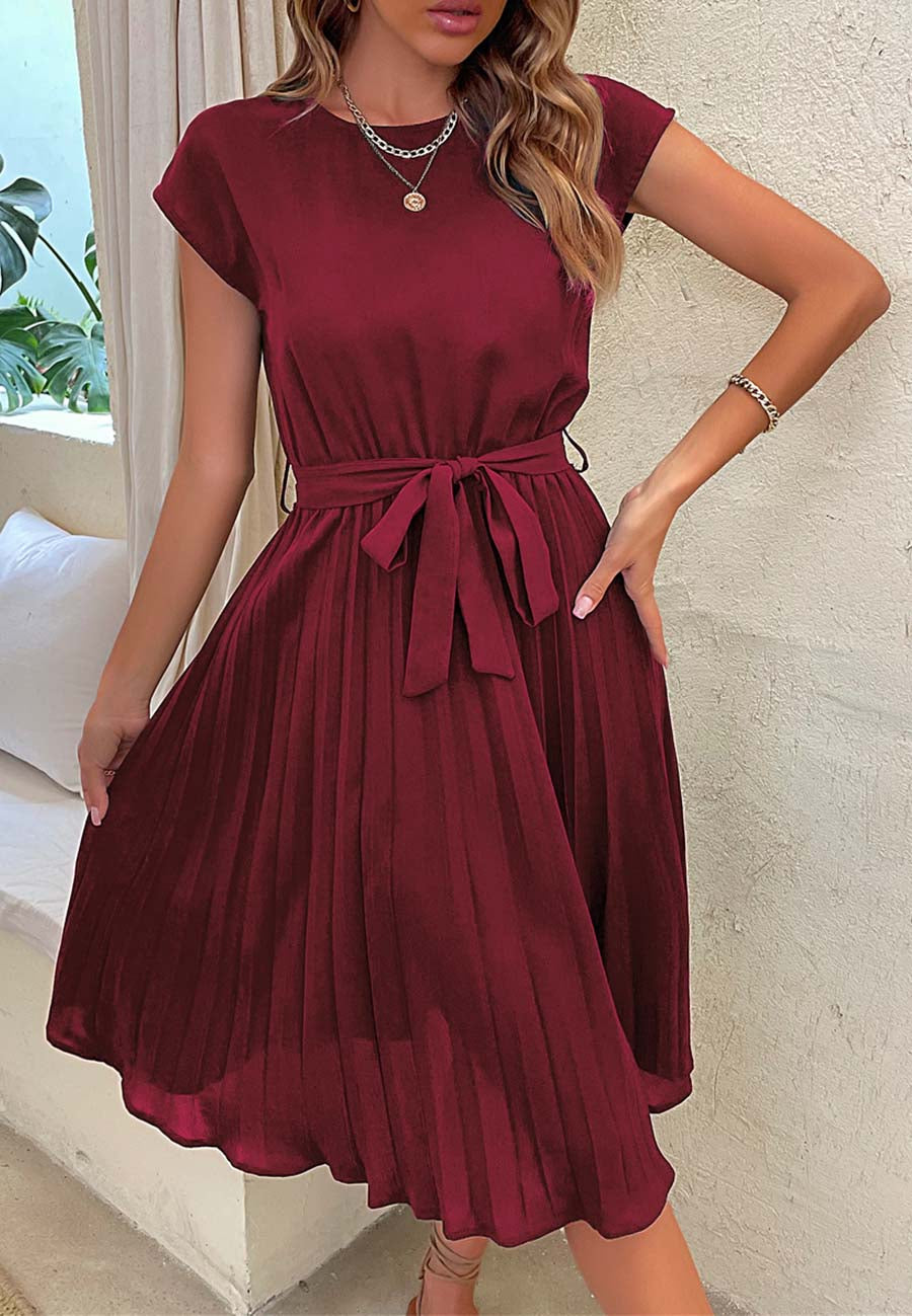 Tie-Waist Dress with Pleat Details