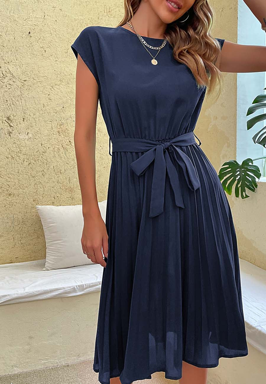 Tie-Waist Dress with Pleat Details