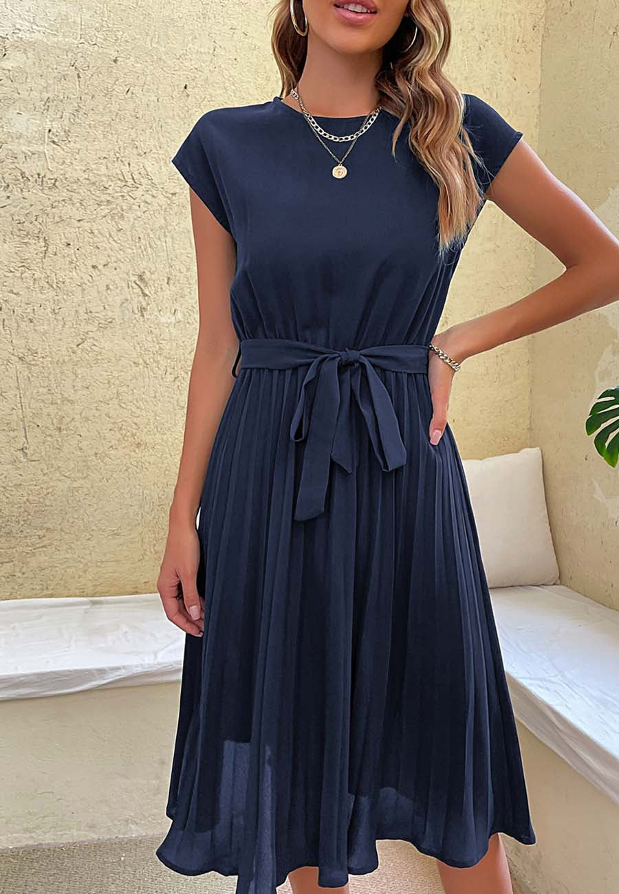 Tie-Waist Dress with Pleat Details