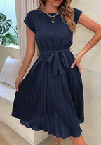 Tie-Waist Dress with Pleat Details