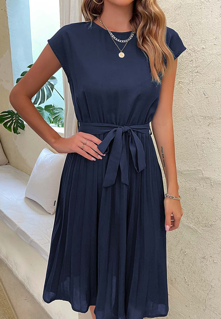 Tie-Waist Dress with Pleat Details