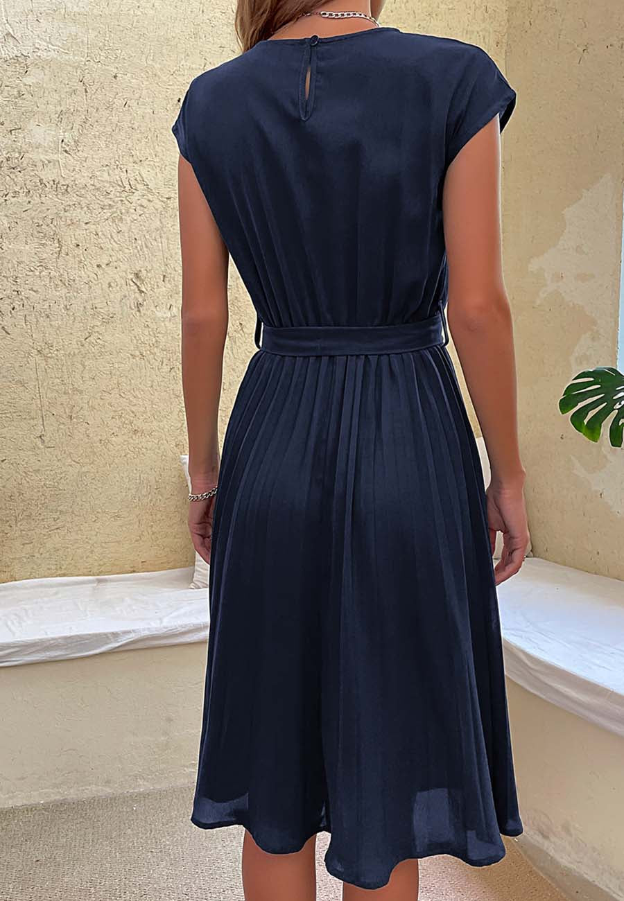 Tie-Waist Dress with Pleat Details