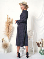 Polka-Dot Contrast-Detail Dress with a V-Neck