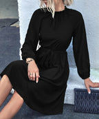 Ruffled Midi Dress with a Waist Tie