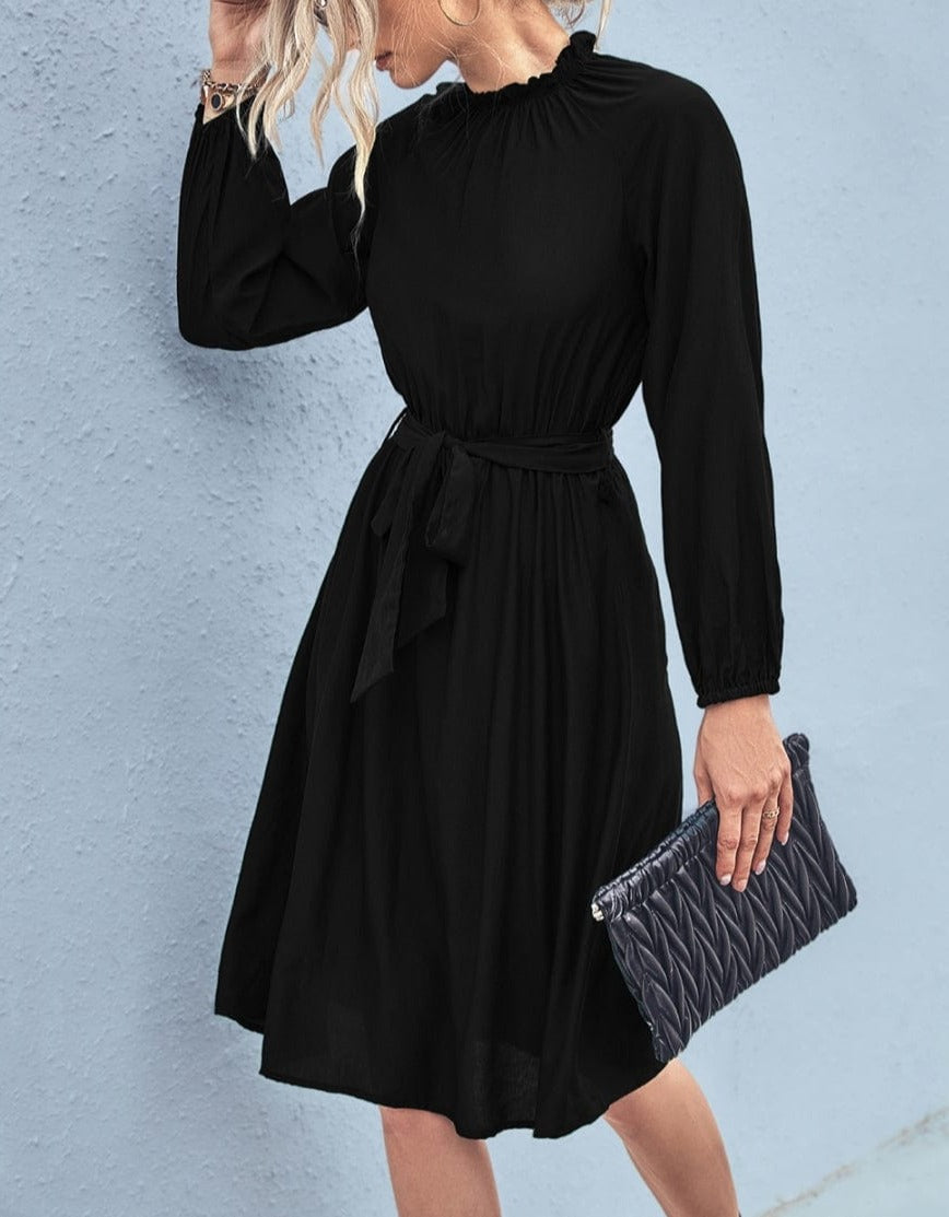 Ruffled Midi Dress with a Waist Tie